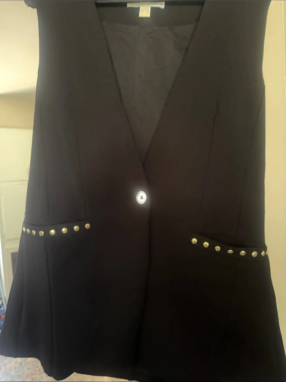Michael Kors Black Sleeveless Blazer Vest with Gold Studs